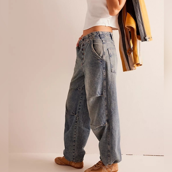 FREE PEOPLE Newbies Solid Wide Leg Slouchy Jeans Large We The Free - Picture 3 of 11